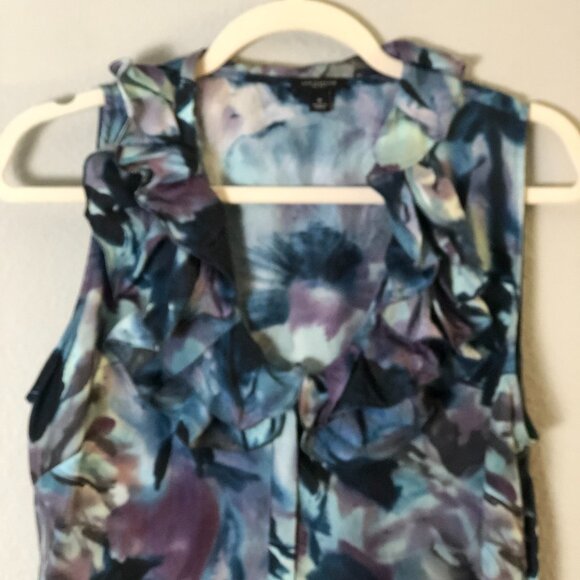 ANN TAYLOR 100% Silk Watercolor Ruffled Sleeveless Blouse - Picture 6 of 10